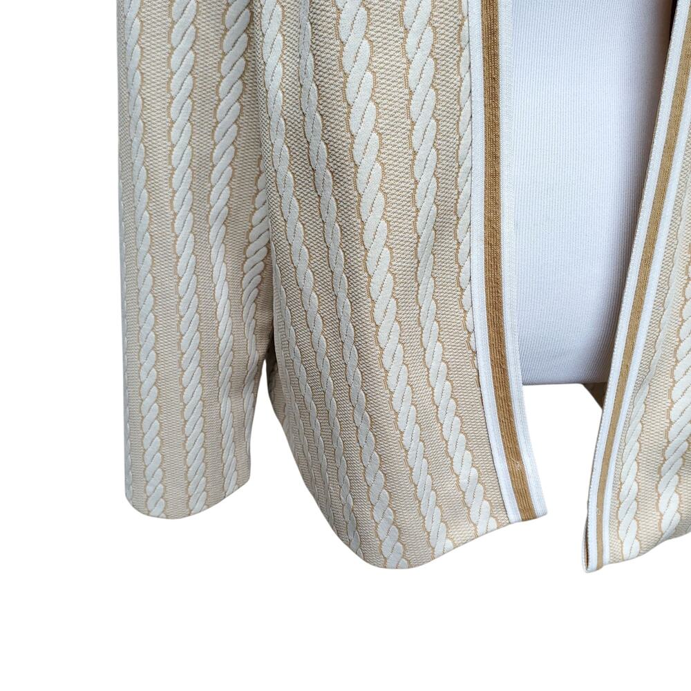 Vintage 1970s Lane Bryant White Tan Poly Stripe Open Front Jacket Fits 1X 2X - Picture 4 of 10
